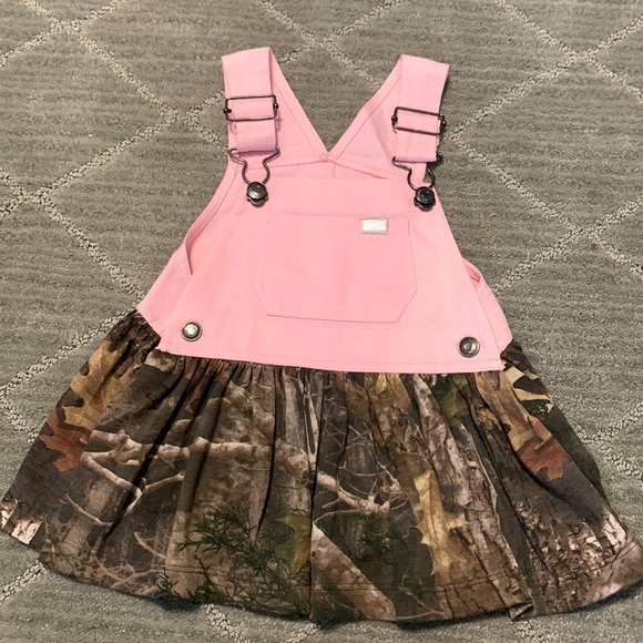 Outdoor Kids Pink & Camo Overall Dress 12m ** some fading in pink - Picture 1 of 5